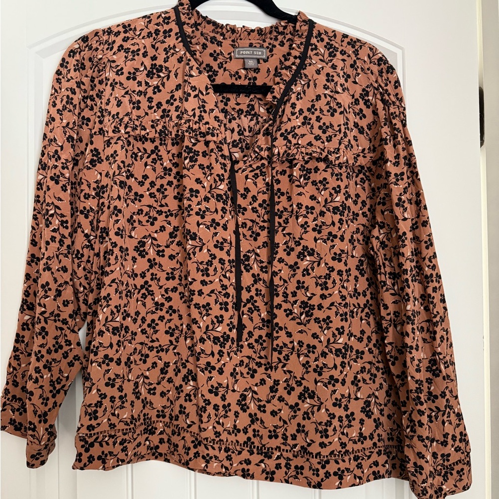 J. Crew Point Sur Tan and Black Blouse